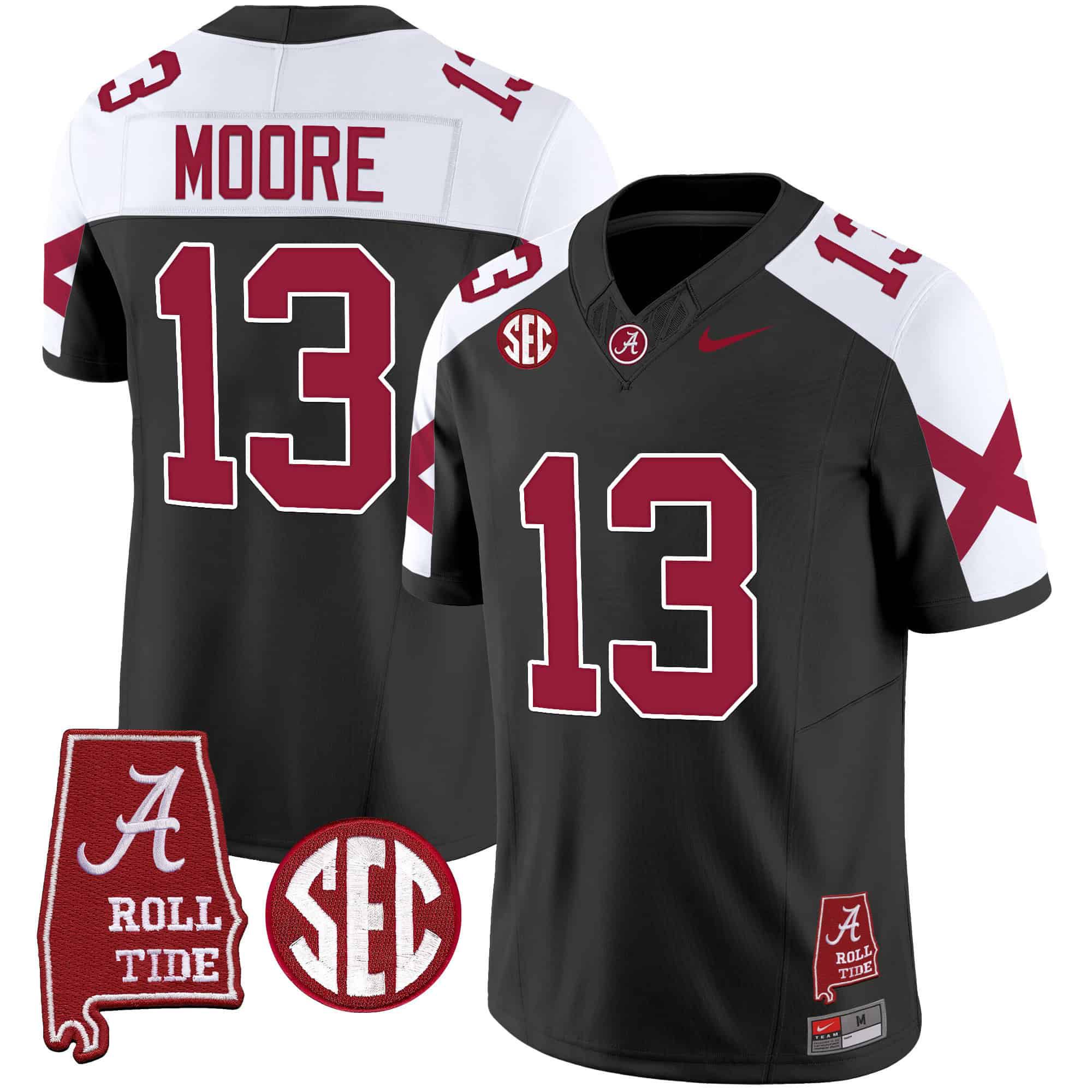 Men Alabama Crimson Tide #13 Moore Black Map Vapor Limited 2024 Nike NCAA Jersey style 1->indianapolis colts->NFL Jersey